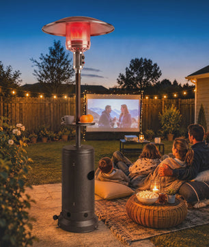 Outsunny Terrasverwarmer Gas 13 kW met Tafel, Wielen en Anti-kantel Beveiliging