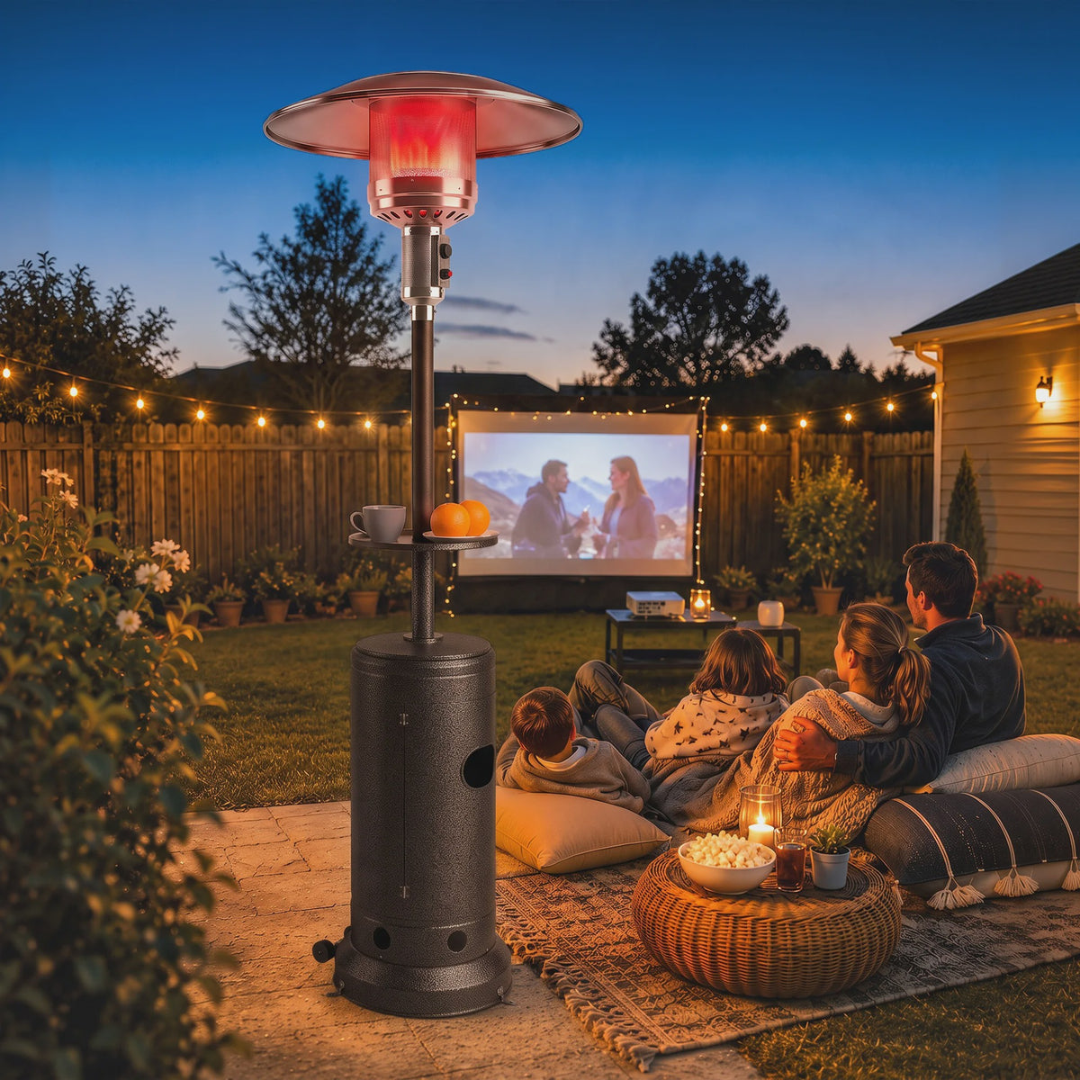 Outsunny Terrasverwarmer Gas 13 kW met Tafel, Wielen en Anti-kantel Beveiliging