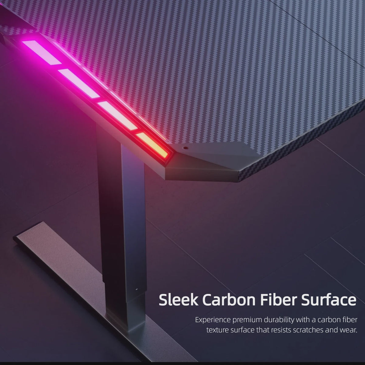 Elektrisch Verstelbaar Gaming Bureau met LED Verlichting en Carbon Fiber Oppervlak - Sit-Stand Werkstation