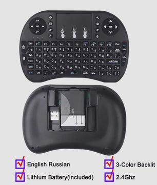 Mini Draadloos Toetsenbord met Touchpad, Scroll Wheel & 8 Kleuren Backlit - Dual Mode BT/2.4G Air Mouse Remote