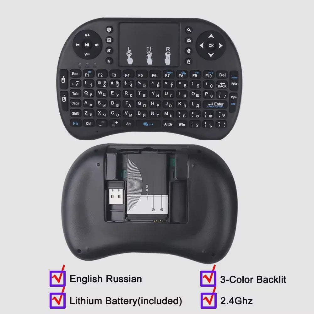 Mini Draadloos Toetsenbord met Touchpad, Scroll Wheel & 8 Kleuren Backlit - Dual Mode BT/2.4G Air Mouse Remote