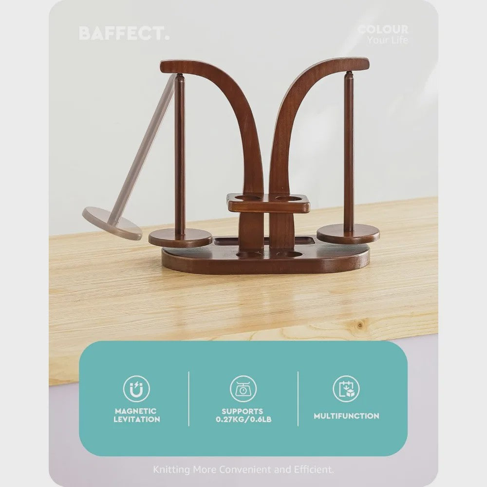 Houten Garenhouder met 2 Roterende Spindels & Opbergvak - Ideaal voor Breien en Haken