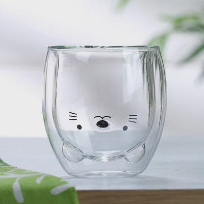 Dubbelwandige Glazen Mok met Schattige Dierenprint - Koffie & Theeglas