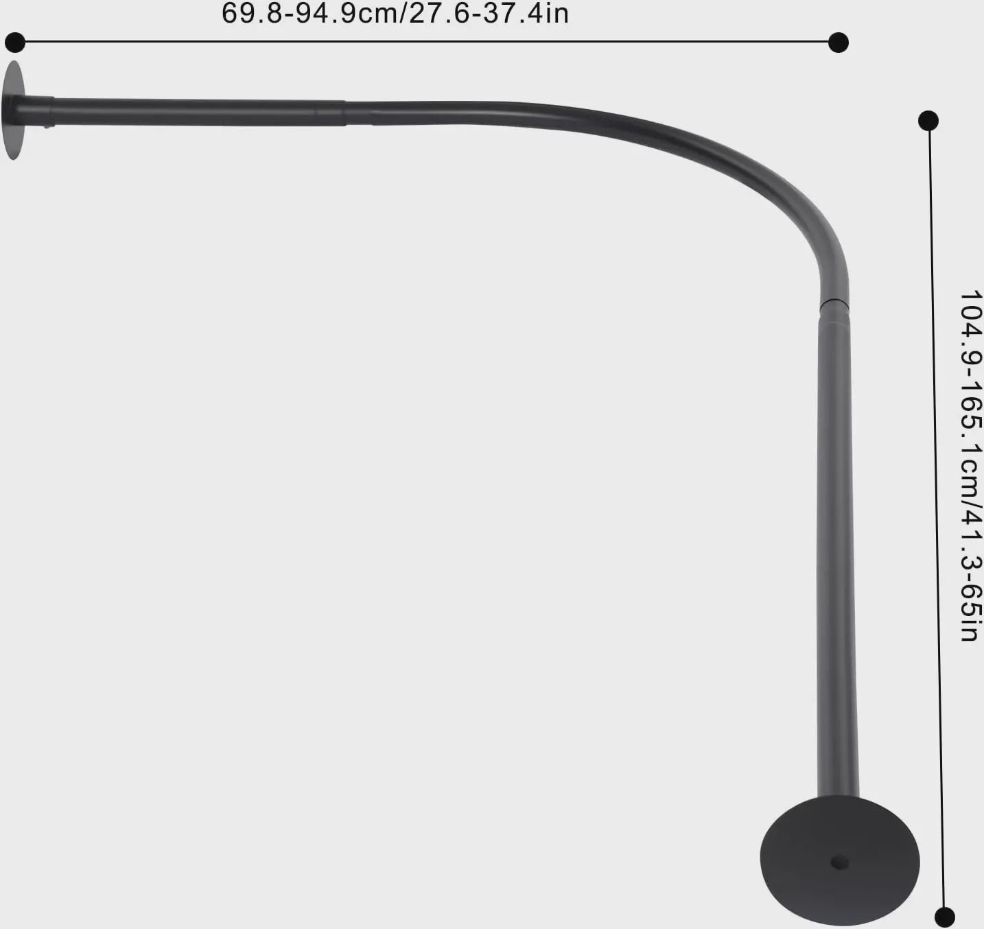 Verstelbare L-vormige Douchegordijnroede Zwart - 70-95 x 105-165 cm - Hoekstang voor Douchecabine en Bad