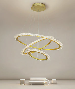 Luxe Gouden LED Ring Hanglamp met Kristaldecoratie - Modern Design Kroonluchter voor Woonkamer & Eetkamer