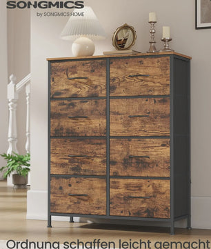 SONGMICS Ladekast met 8 Lades - Stijlvolle Opbergkast in Vintage Hout-Look en Staal