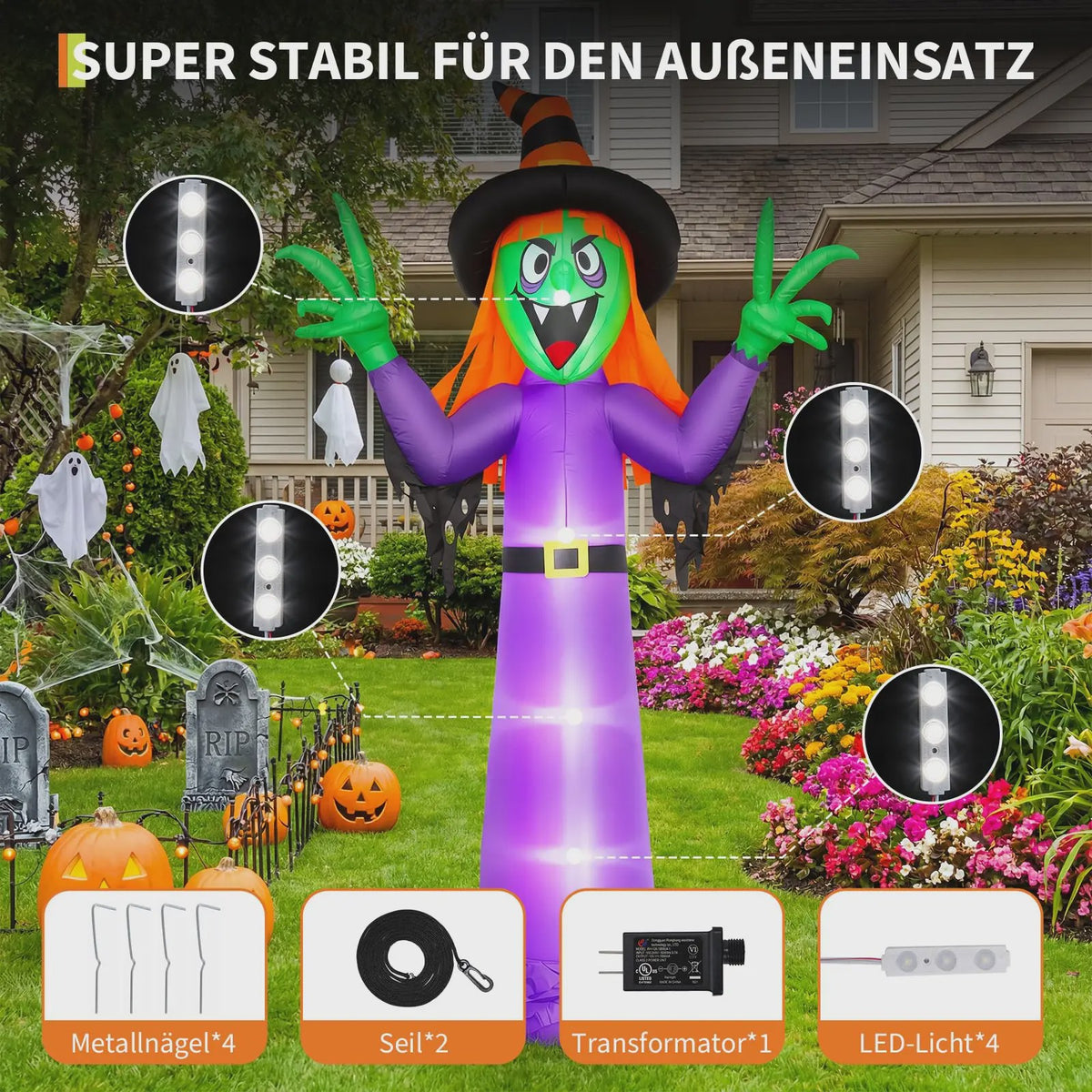 Opblaasbare Halloween Heks 360cm - Grote Tuindecoratie met Verlichting