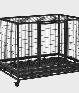 PawHut Metalen Hondenkennel met Wielen en Uitneembare Lade - 92x62x75cm