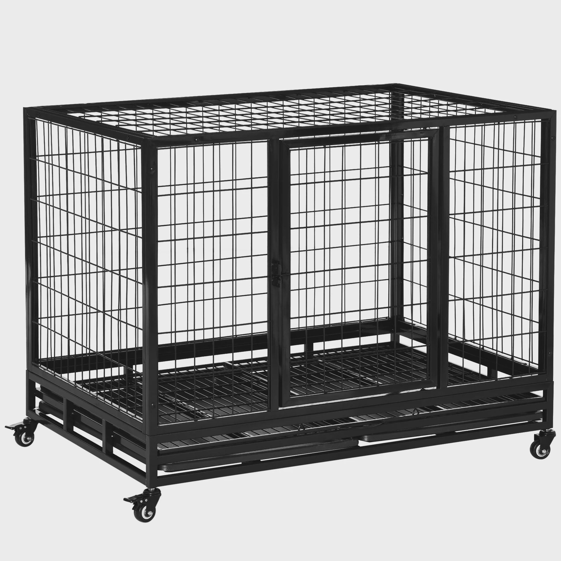 PawHut Metalen Hondenkennel met Wielen en Uitneembare Lade - 92x62x75cm