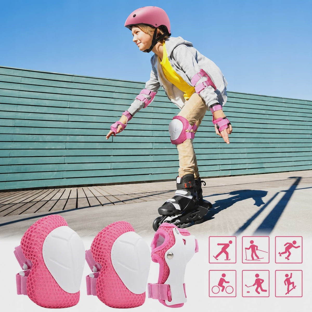 Kinder Helm & Beschermers Set Roze - Verstelbaar voor Fiets, Skateboard, Scooter