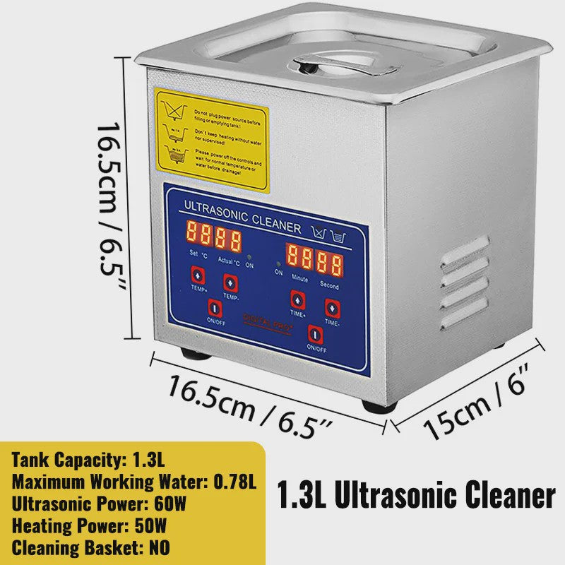1.3L Ultrasone Reiniger met Digitale Timer - Krachtige & Draagbare Ultrasone Schoonmaakmachine voor Sieraden, Brillen & Meer