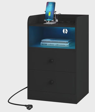 Nachtkastje met Laadstation, USB Poorten en LED Verlichting - Modern Slaapkamer Meubel