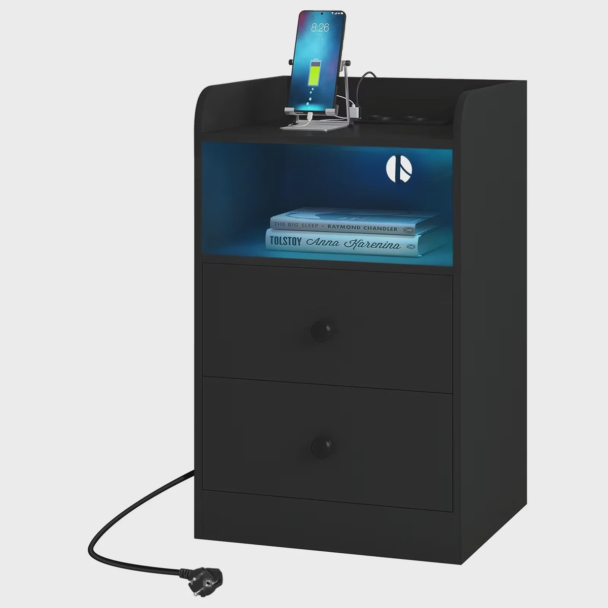 Nachtkastje met Laadstation, USB Poorten en LED Verlichting - Modern Slaapkamer Meubel