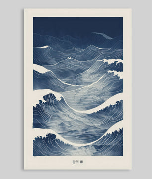 Abstracte Blauwe Golven Canvas Poster - Japandi Zen Stijl Wanddecoratie