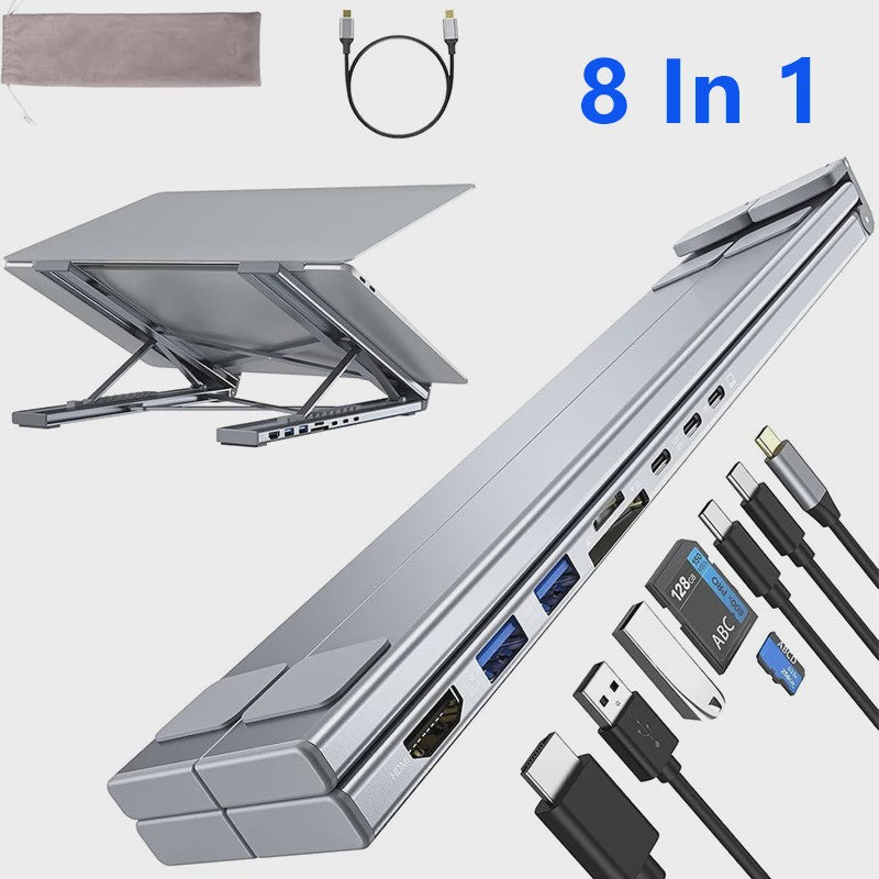 8-in-1 USB-C Laptop Stand & Docking Station - Universele Hub met HDMI & PD