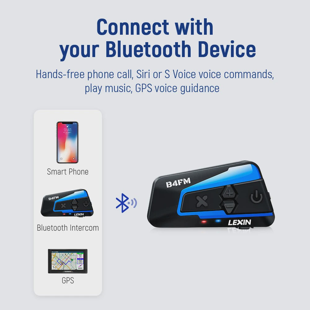 Lexin B4FM-X Bluetooth Motor Intercom Headset voor 10 Rijders met Muziek Delen