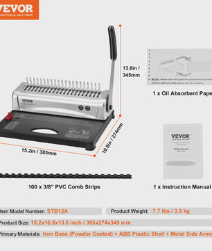 Professionele Comb Binder Machine: 21 Gaten, 450 Vel Capaciteit & 100 Spiraalringen
