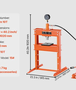 Hydraulische Werkplaatspers 10 Ton - H-Frame met Verstelbare Persplaat