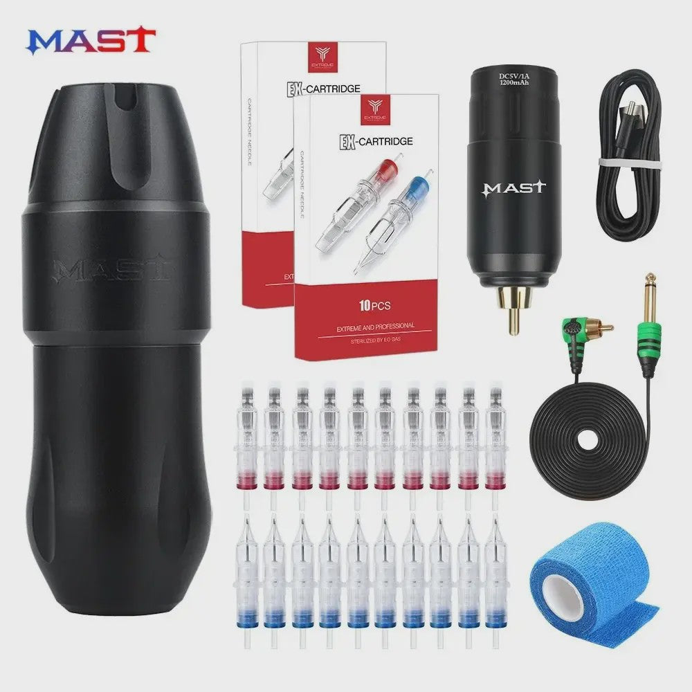 Mast Tattoo Tour Pro Draadloze Tattoomachine Pen Kit met Coreless Motor & 3.5mm Slag