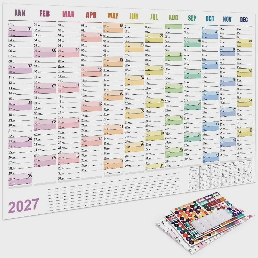Jaarplanner 2027 - Grote Wandkalender met Planvakken en Stickers
