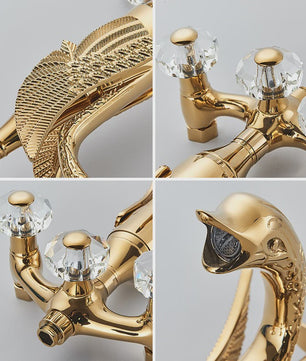 Luxe Gouden Zwanen Douchekraan Set met Baduitloop en Kristallen Handgrepen