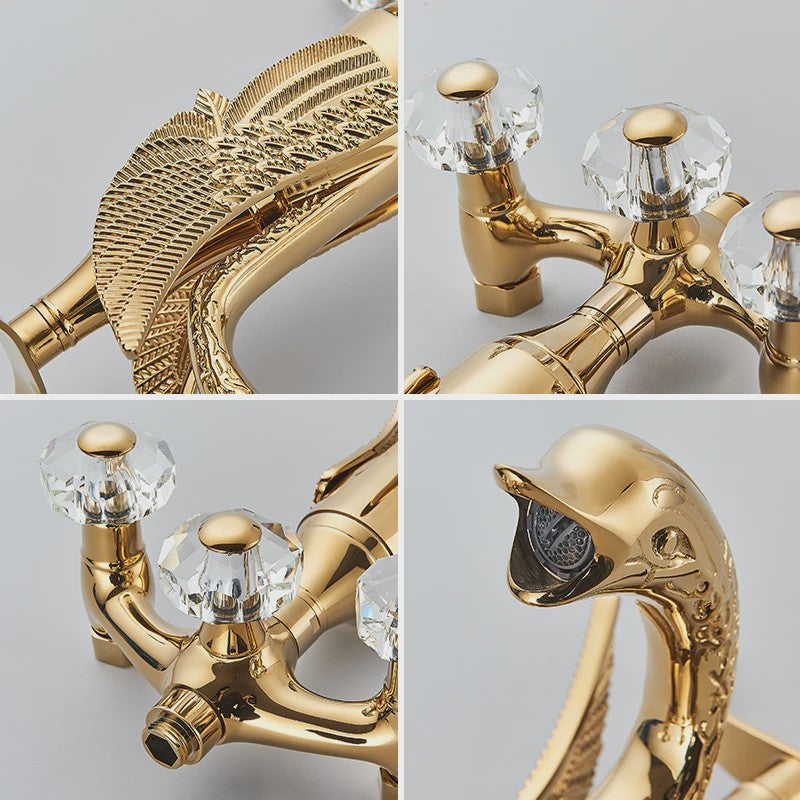Luxe Gouden Zwanen Douchekraan Set met Baduitloop en Kristallen Handgrepen
