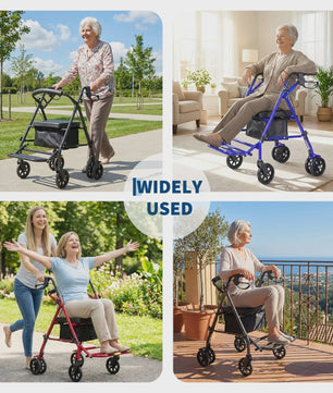 2-in-1 Rollator Walker met Zitje & Voetensteun - Lichtgewicht Rolstoel voor Senioren