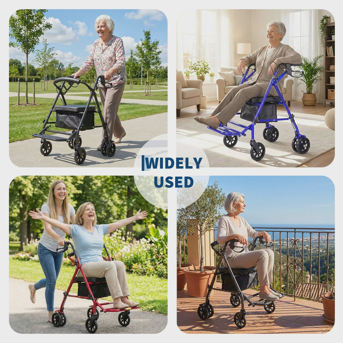 2-in-1 Rollator Walker met Zitje & Voetensteun - Lichtgewicht Rolstoel voor Senioren