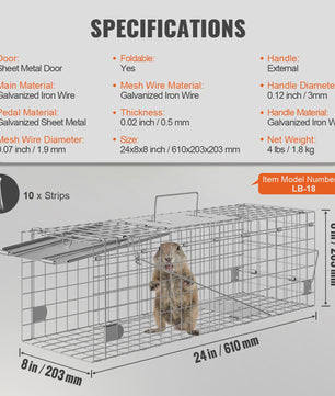 Humane Dierenval - Opvouwbare Kooi met Handvat voor Katten, Konijnen, Eekhoorns en Ongedierte