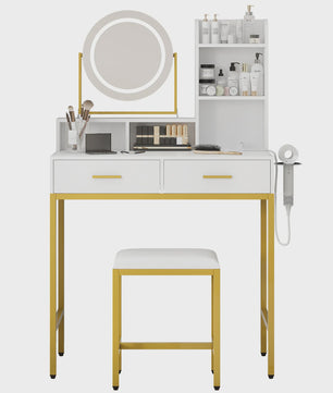 Make-up Tafel met Verlichte Spiegel, 3 Lichtstanden & Föhn-houder