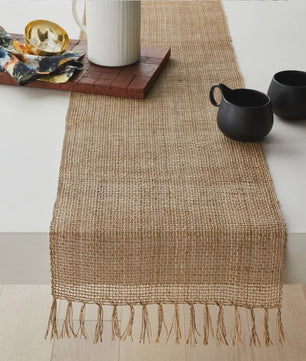 Natuurlijke Jute Tafelrunner met Franjes - Sfeervolle Decoratie voor Kerst en Bruiloft