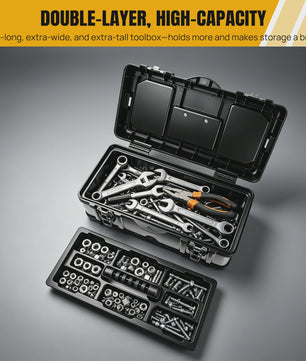 Robuuste Dubbellaags Gereedschapskist - RVS & Kunststof - 40cm - Anti-Val - Voor Elektricien & Auto Reparatie