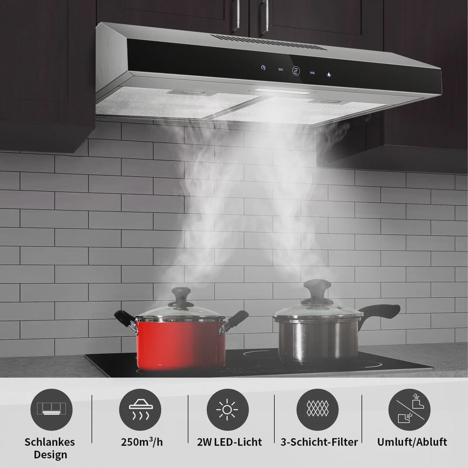 TopStrong 60cm Onderbouw Afzuigkap met LED Verlichting - Recirculatie
