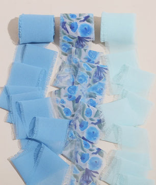 Handgemaakte Satijn Chiffon Lint Set - 3 Rollen van 5m met Rafeleffect voor Bruiloft, Cadeau & DIY Decoratie