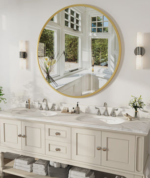 Anajqaqia Ronde Wandspiegel 75 cm - Goudkleurig Aluminium Frame, Veiligheidsglas
