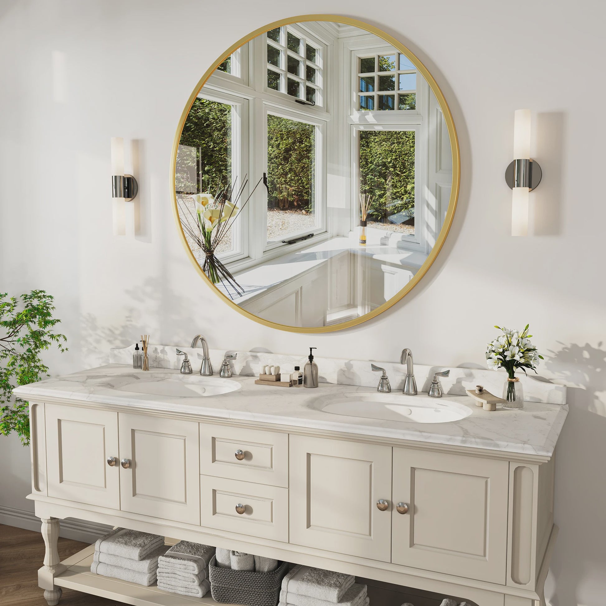 Anajqaqia Ronde Wandspiegel 75 cm - Goudkleurig Aluminium Frame, Veiligheidsglas