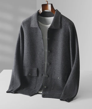 Heren 100% Kasjmier Vest met POLO Kraag - Gebreide Jas voor Herfst & Winter