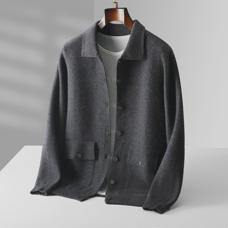 Heren 100% Kasjmier Vest met POLO Kraag - Gebreide Jas voor Herfst & Winter