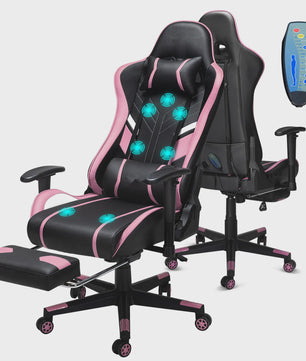 Ergonomische Massage Gaming Stoel met Voetensteun en Lendensteun - Verstelbaar