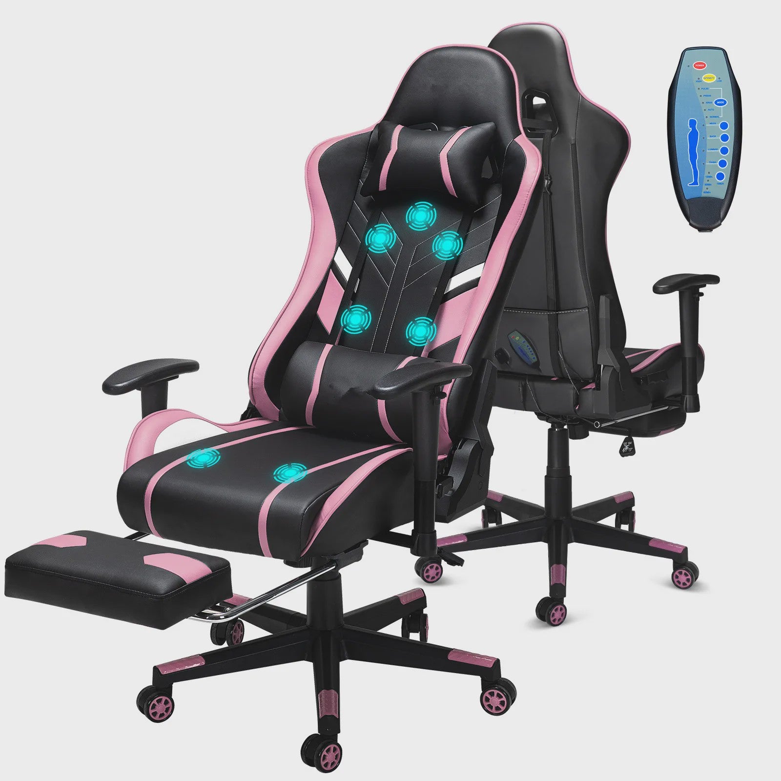 Ergonomische Massage Gaming Stoel met Voetensteun en Lendensteun - Verstelbaar