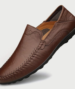 CLOHOO Heren Casual Schoenen - Comfortabel Leer met Ademende Stiksels en Rubberen Zool