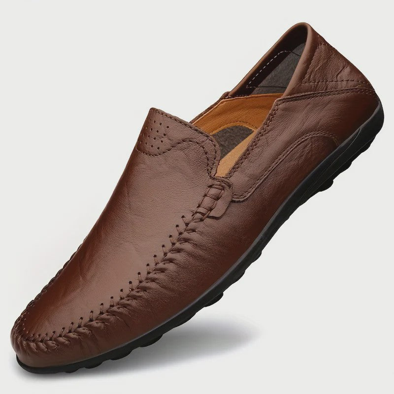 CLOHOO Heren Casual Schoenen - Comfortabel Leer met Ademende Stiksels en Rubberen Zool