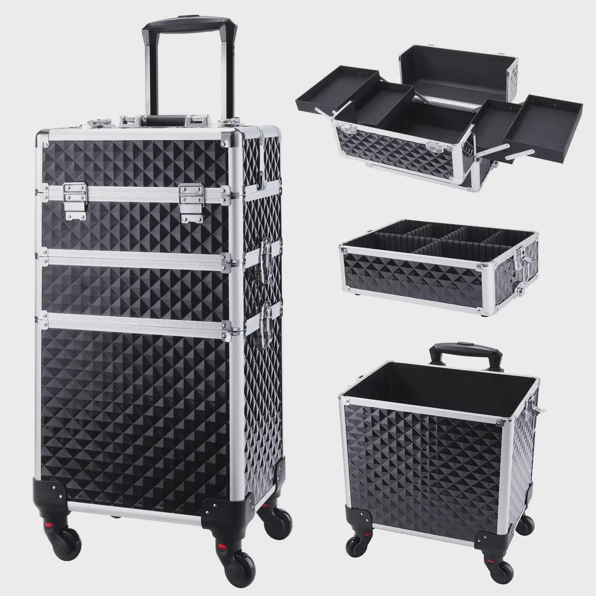 3-in-1 Make-up Trolley Koffer op Wielen - Verwijderbaar & Afsluitbaar - Professionele Make-up Case