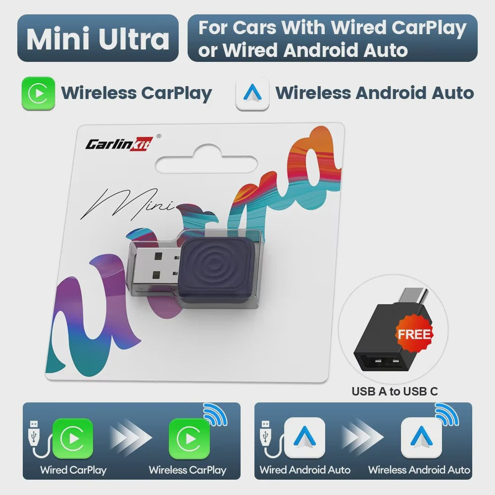 CarlinKit 5.0 Mini Ultra Draadloze Adapter voor Android Auto & CarPlay