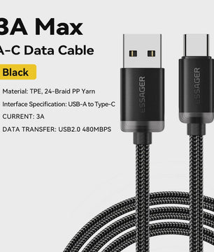 Essager 3A USB-C Laad- en Datakabel - Snel Opladen & Dataoverdracht