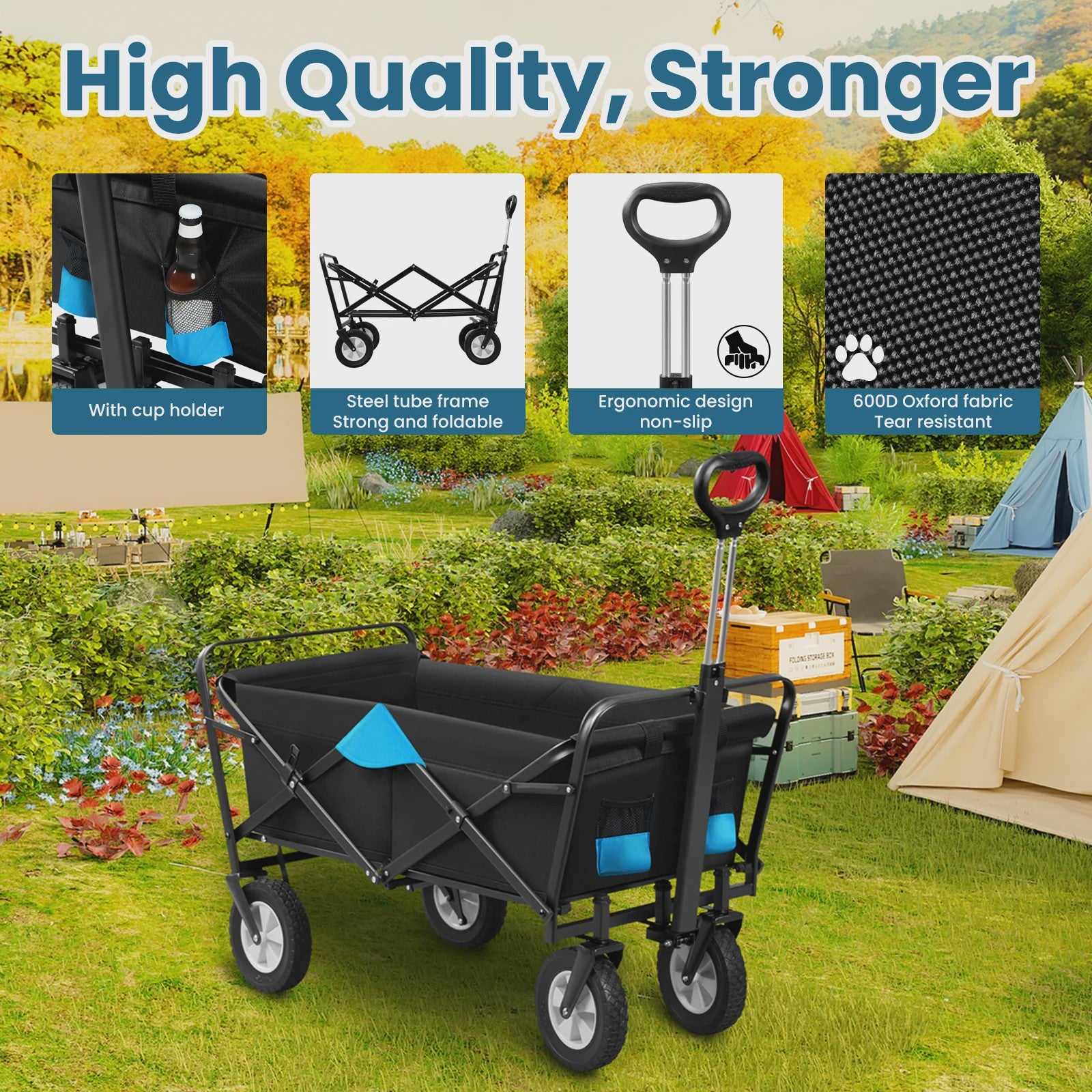 EUGAD Opvouwbare Camping Trolley Wagon - Robuuste Oxford Stof, 80kg Capaciteit, Ideaal voor Strand, Tuin & Outdoor
