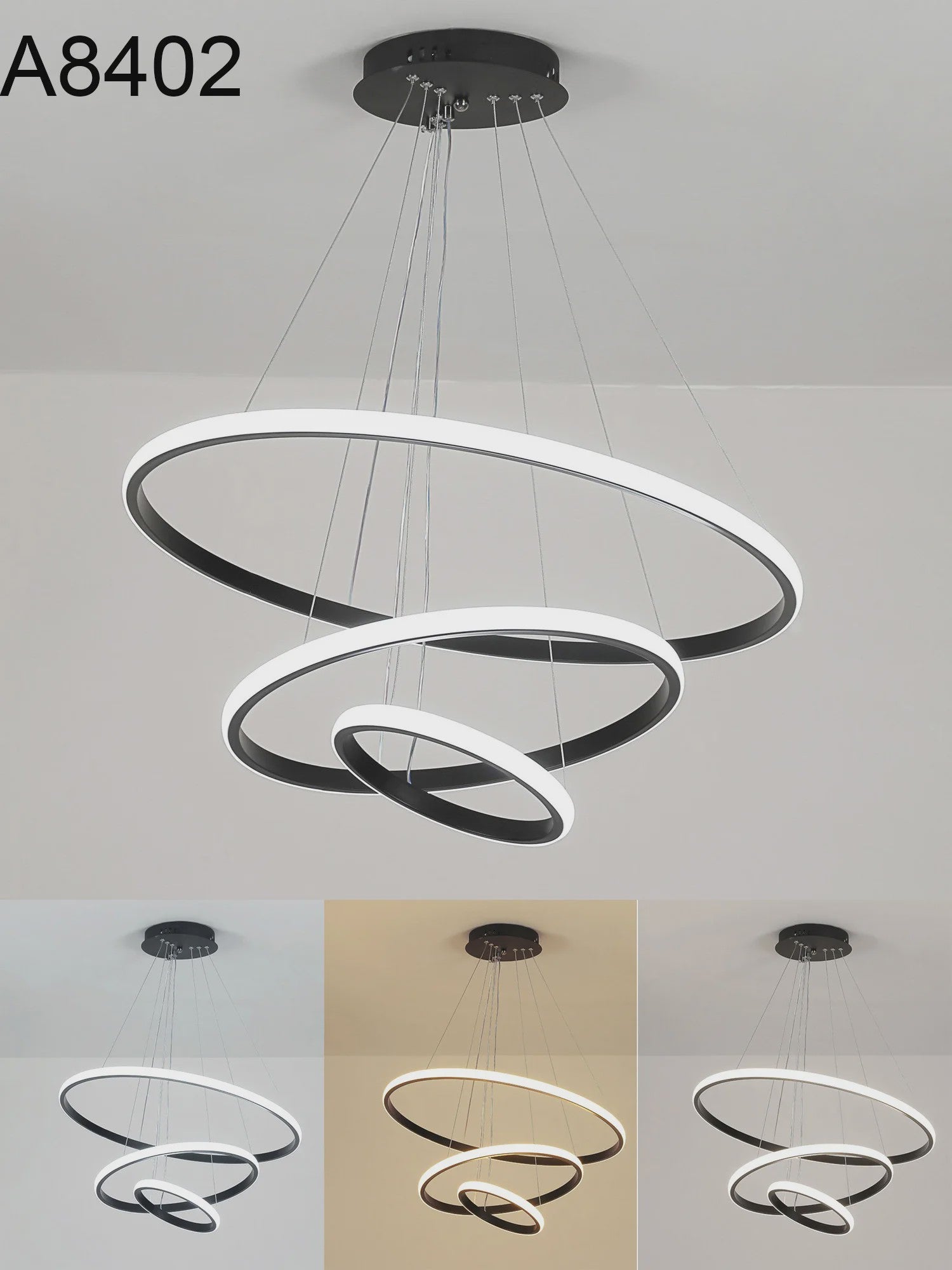 Moderne 3-Rings Hanglamp Dimbare Plafondlamp - Verstelbaar en Stijlvol