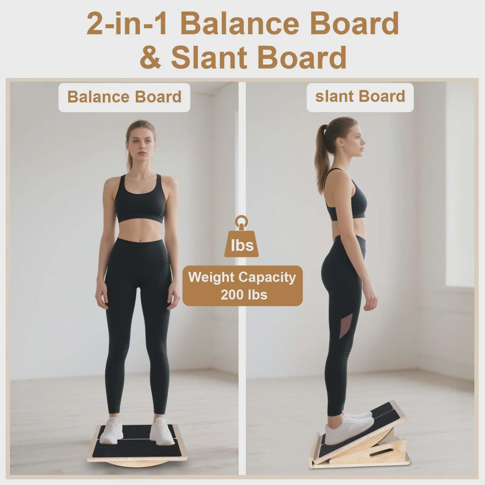 Verstelbare Houten Balansbord & Kuitspier Strekker - Anti-slip & Revalidatie