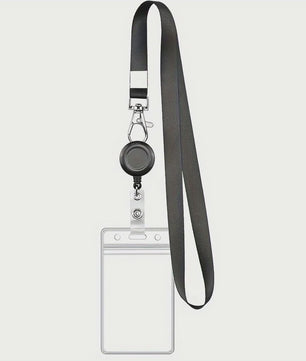 Zwarte Badgehouder Set met Intrekbare Lanyard, Waterdichte Kaarthouder & Karabijnsluiting