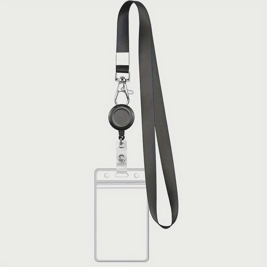 Zwarte Badgehouder Set met Intrekbare Lanyard, Waterdichte Kaarthouder & Karabijnsluiting